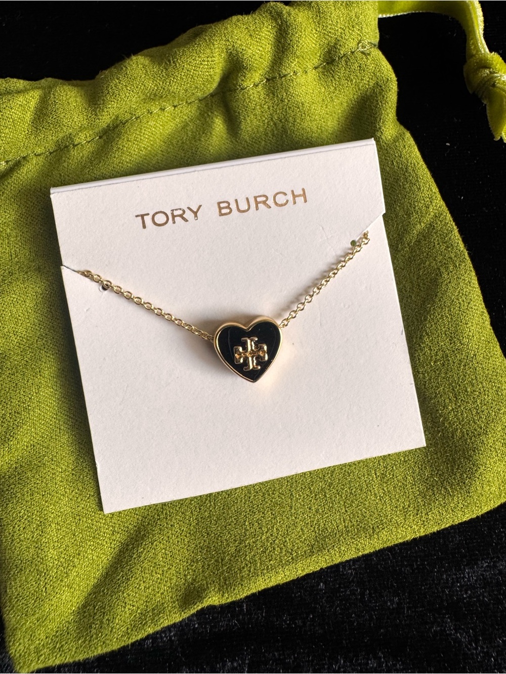Tory Burch Gold-tone Necklace with Black Heart Logo Pendant